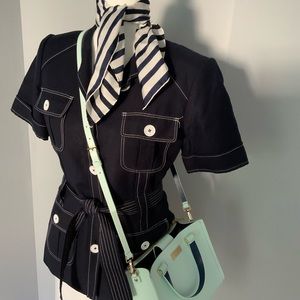 Calvin Klein Short Sleeve Jacket Set Blue & White